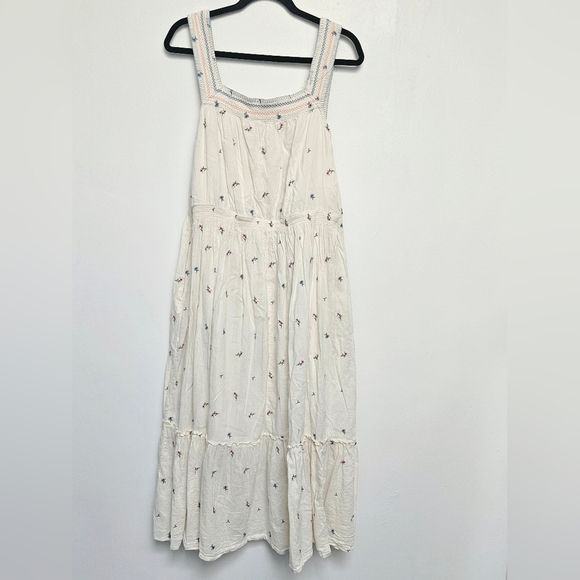Old Navy Sz M 100% Cotton Floral Coastal Embroidered Pockets Flowy Tiered Dress - Picture 3 of 16